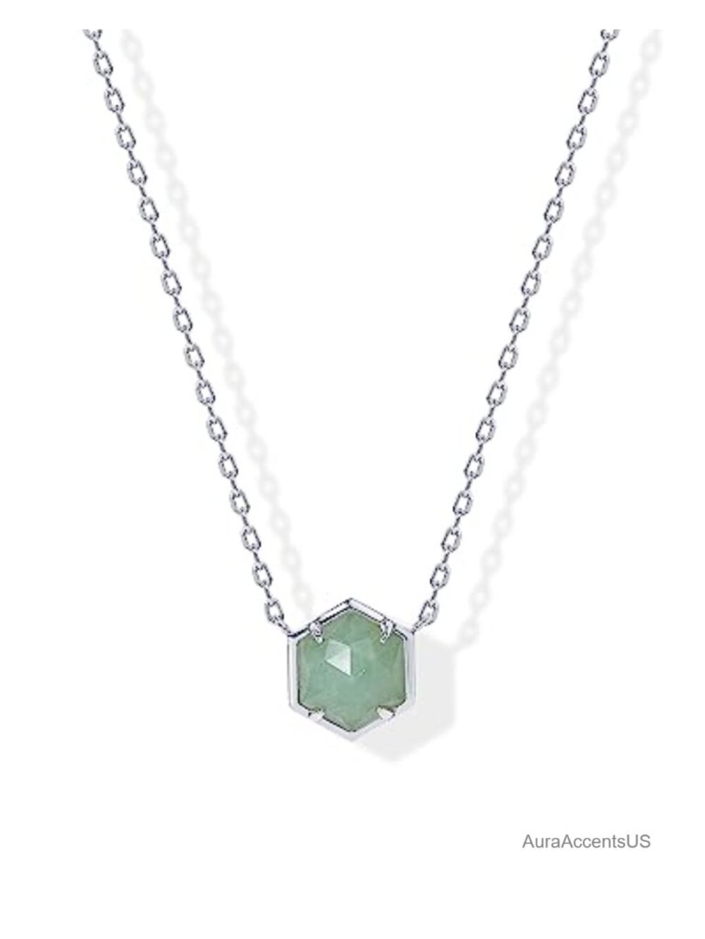 14K Gold Plated Green Fluorite Pendant Necklace 16in + 2in Extender